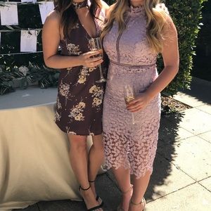 Bardot lavender lace halter dress